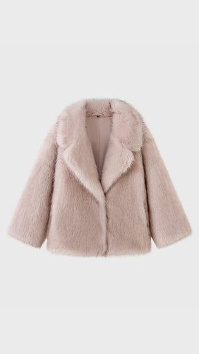 Giacca Corta in Eco Pelliccia Donna, Cappotto Invernale con Ampio Colletto a Rever