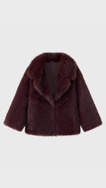 Giacca Corta in Eco Pelliccia Donna, Cappotto Invernale con Ampio Colletto a Rever