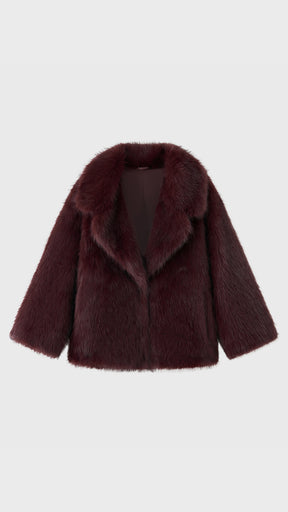 Giacca Corta in Eco Pelliccia Donna, Cappotto Invernale con Ampio Colletto a Rever
