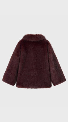 Giacca Corta in Eco Pelliccia Donna, Cappotto Invernale con Ampio Colletto a Rever
