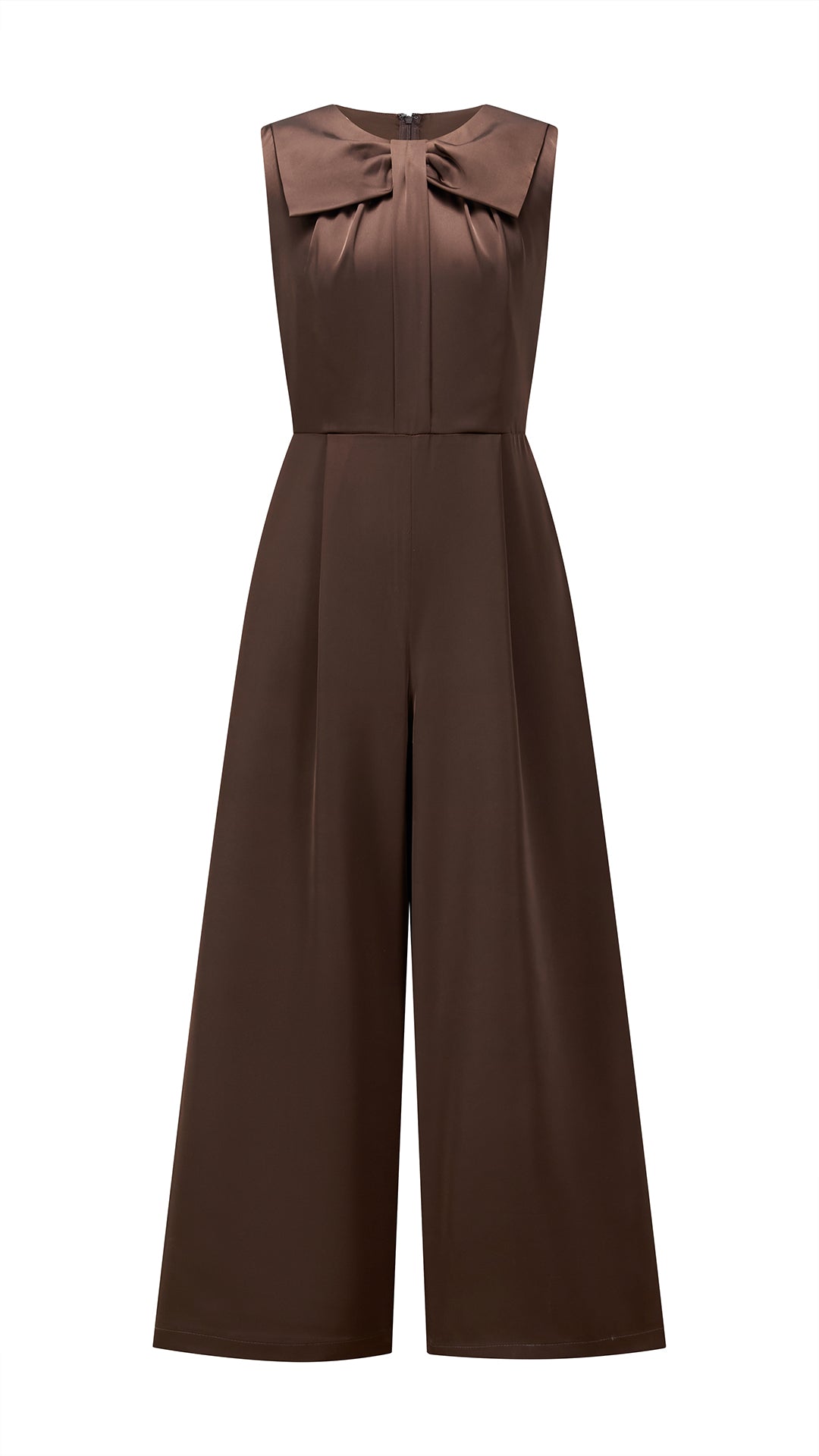 Tuta jumpsuit senza maniche donna con fiocco, gamba larga, elegante per ufficio e occasioni