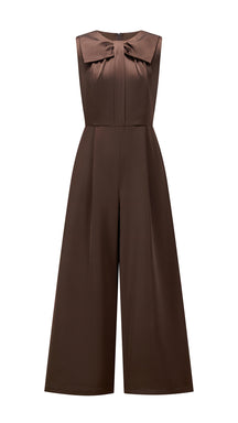 Tuta jumpsuit senza maniche donna con fiocco, gamba larga, elegante per ufficio e occasioni