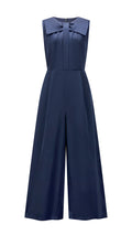 Tuta jumpsuit senza maniche donna con fiocco, gamba larga, elegante per ufficio e occasioni