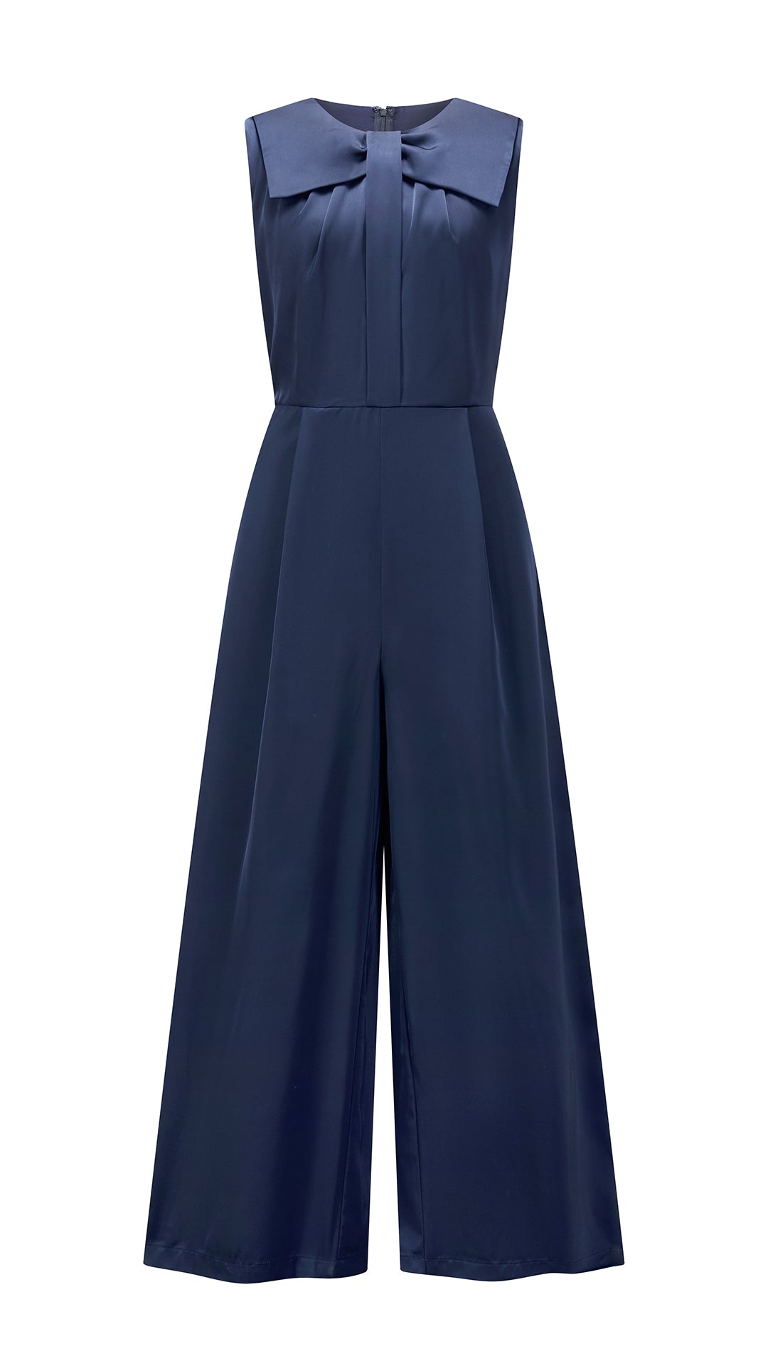 Tuta jumpsuit senza maniche donna con fiocco, gamba larga, elegante per ufficio e occasioni