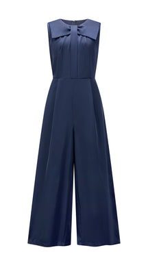 Tuta jumpsuit senza maniche donna con fiocco, gamba larga, elegante per ufficio e occasioni