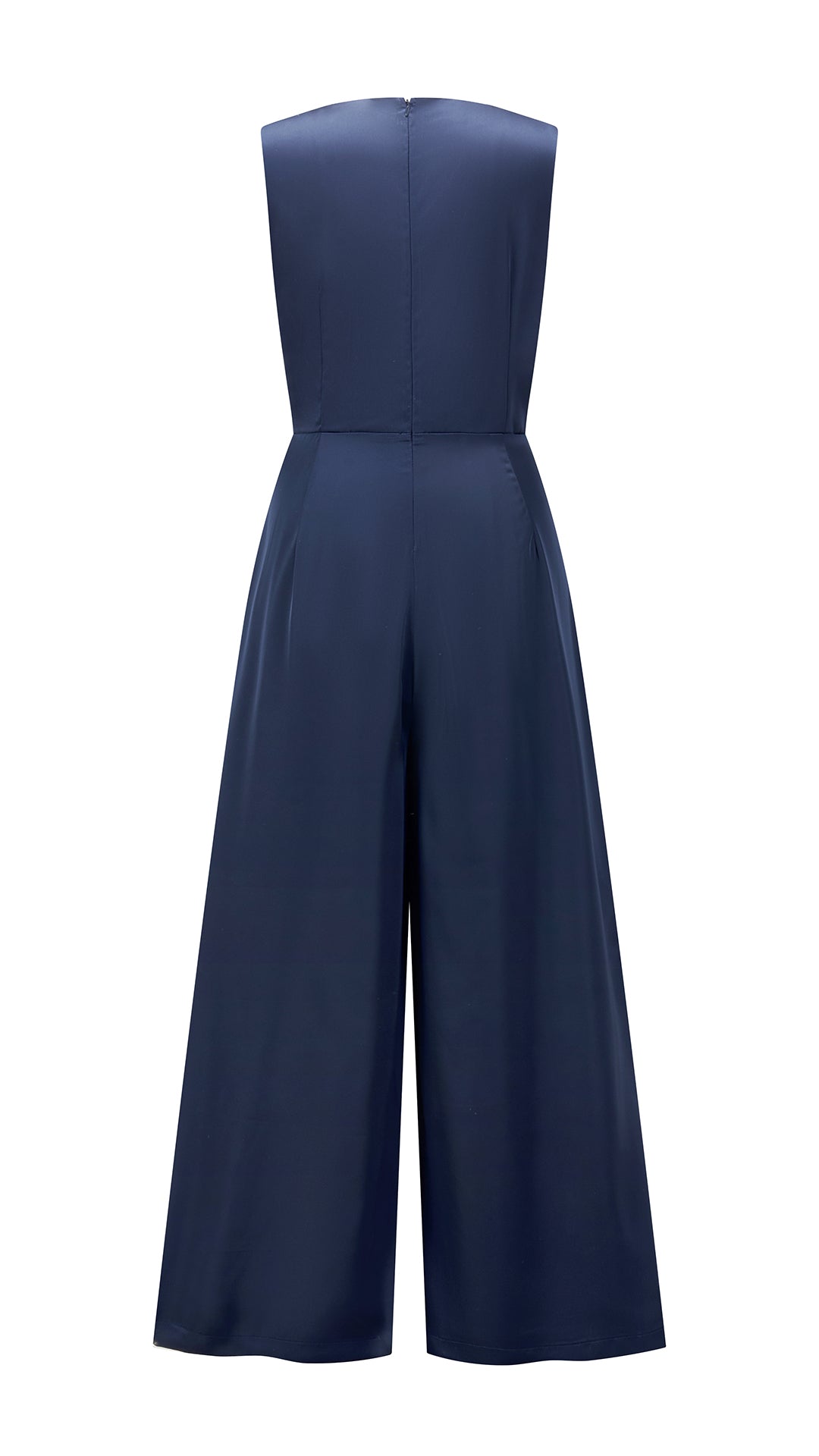 Tuta jumpsuit senza maniche donna con fiocco, gamba larga, elegante per ufficio e occasioni