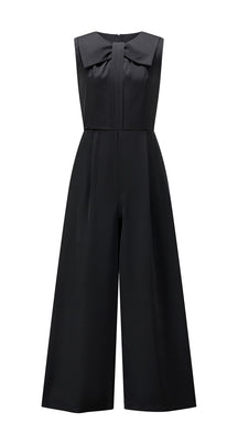 Tuta jumpsuit senza maniche donna con fiocco, gamba larga, elegante per ufficio e occasioni