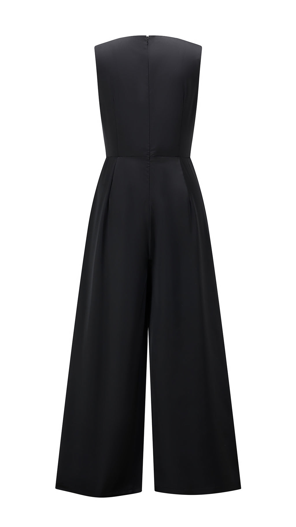 Tuta jumpsuit senza maniche donna con fiocco, gamba larga, elegante per ufficio e occasioni