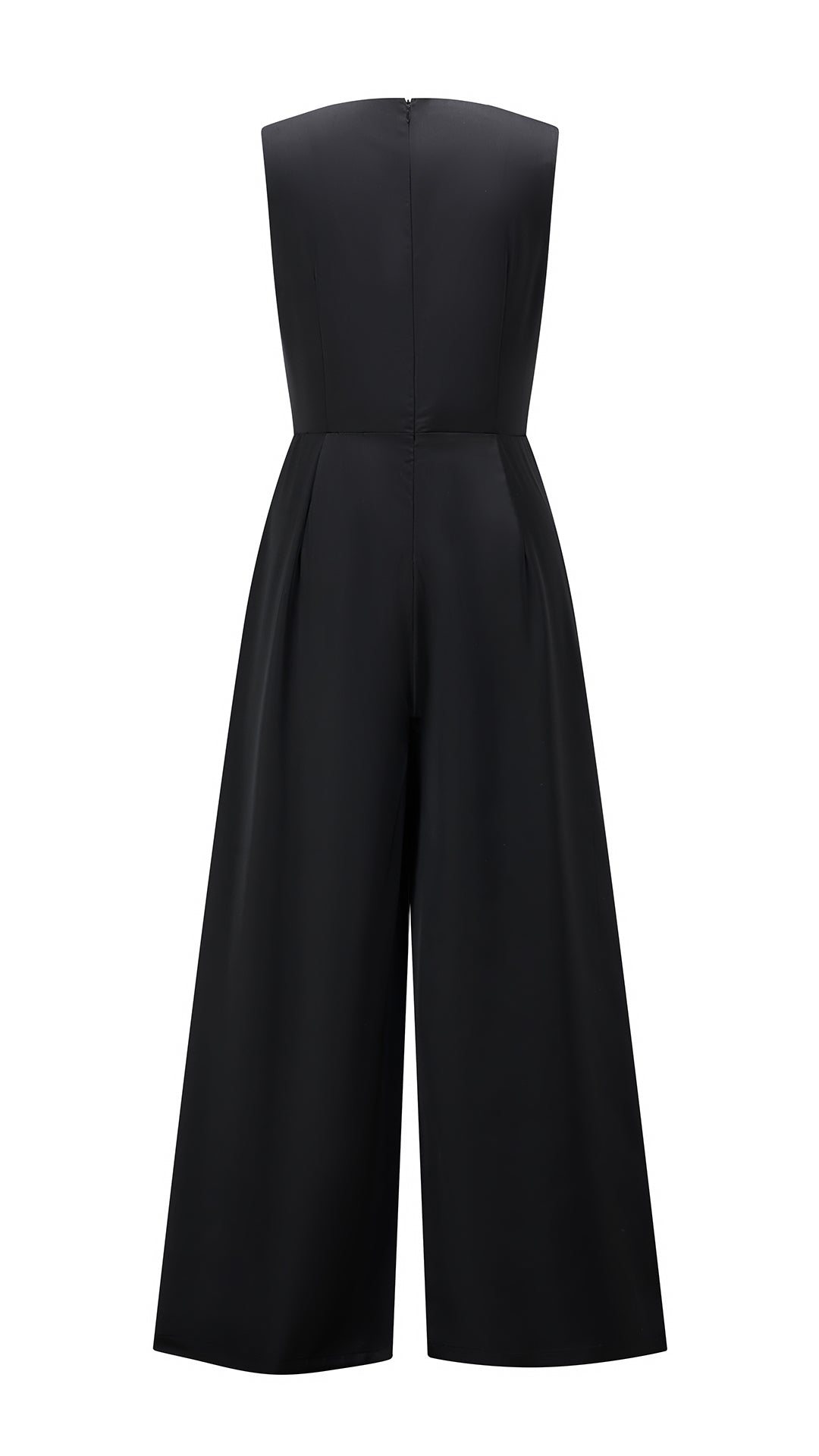 Tuta jumpsuit senza maniche donna con fiocco, gamba larga, elegante per ufficio e occasioni
