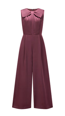 Tuta jumpsuit senza maniche donna con fiocco, gamba larga, elegante per ufficio e occasioni
