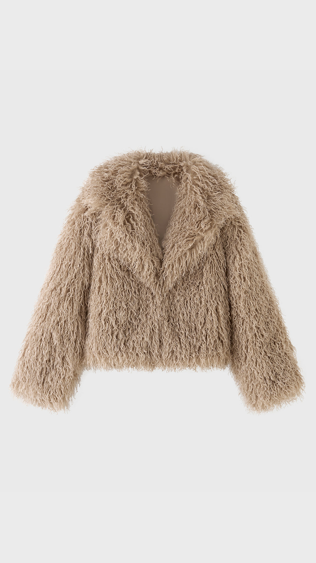 Giacca Corta Donna in Eco Pelliccia Riccia, Cappotto Invernale con Ampio Colletto a Rever
