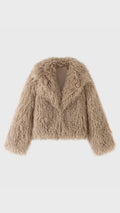 Giacca Corta Donna in Eco Pelliccia Riccia, Cappotto Invernale con Ampio Colletto a Rever