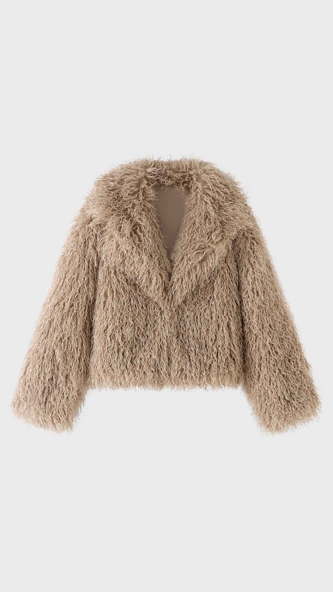 Giacca Corta Donna in Eco Pelliccia Riccia, Cappotto Invernale con Ampio Colletto a Rever