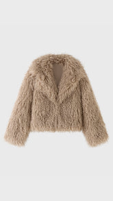 Giacca Corta Donna in Eco Pelliccia Riccia, Cappotto Invernale con Ampio Colletto a Rever