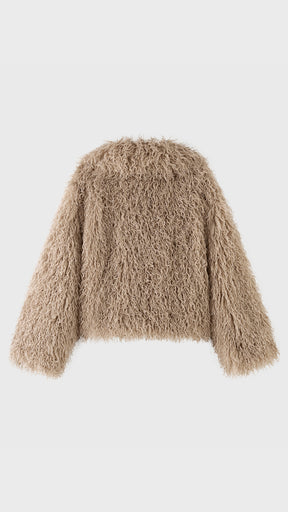 Giacca Corta Donna in Eco Pelliccia Riccia, Cappotto Invernale con Ampio Colletto a Rever