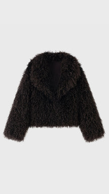 Giacca Corta Donna in Eco Pelliccia Riccia, Cappotto Invernale con Ampio Colletto a Rever