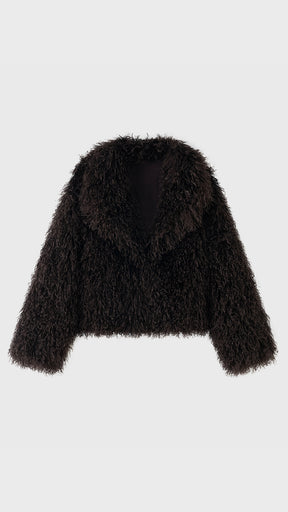 Giacca Corta Donna in Eco Pelliccia Riccia, Cappotto Invernale con Ampio Colletto a Rever