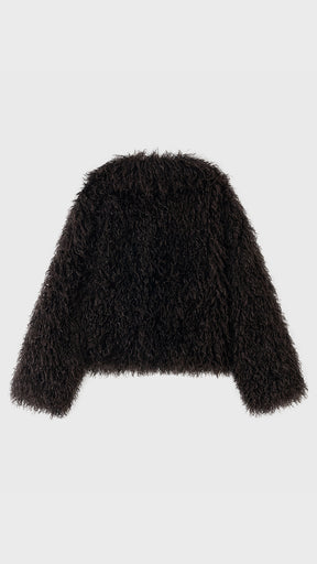 Giacca Corta Donna in Eco Pelliccia Riccia, Cappotto Invernale con Ampio Colletto a Rever