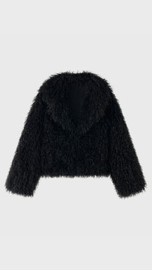 Giacca Corta Donna in Eco Pelliccia Riccia, Cappotto Invernale con Ampio Colletto a Rever