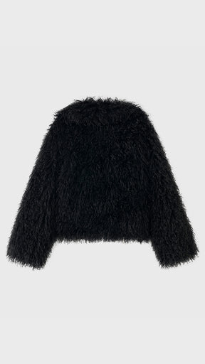 Giacca Corta Donna in Eco Pelliccia Riccia, Cappotto Invernale con Ampio Colletto a Rever