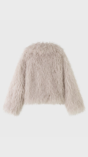 Giacca Corta Donna in Eco Pelliccia Riccia, Cappotto Invernale con Ampio Colletto a Rever