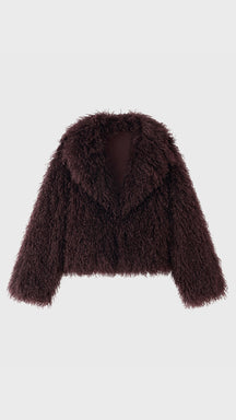 Giacca Corta Donna in Eco Pelliccia Riccia, Cappotto Invernale con Ampio Colletto a Rever