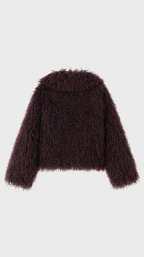 Giacca Corta Donna in Eco Pelliccia Riccia, Cappotto Invernale con Ampio Colletto a Rever