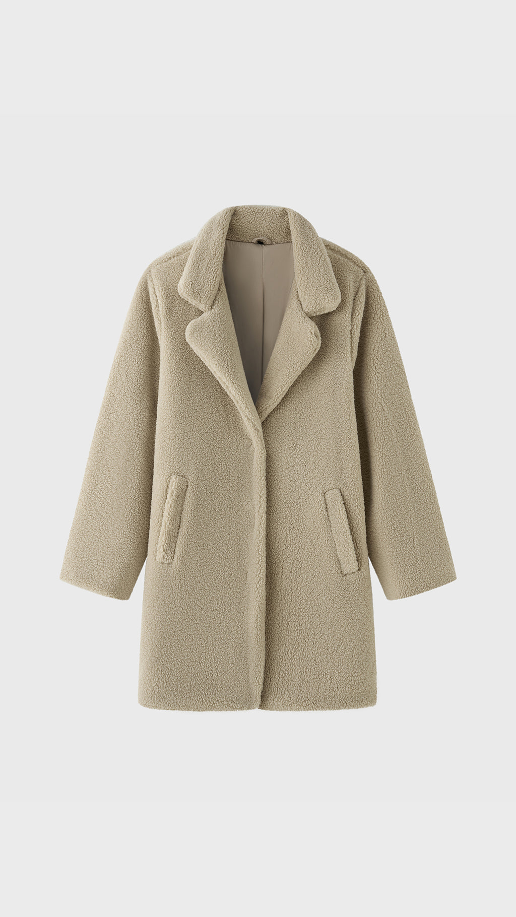 Cappotto Medio Donna in Tessuto Teddy, Giacca Invernale con Colletto a Rever e Tasche