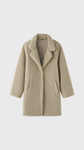 Cappotto Medio Donna in Tessuto Teddy, Giacca Invernale con Colletto a Rever e Tasche