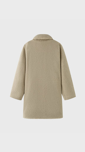 Cappotto Medio Donna in Tessuto Teddy, Giacca Invernale con Colletto a Rever e Tasche
