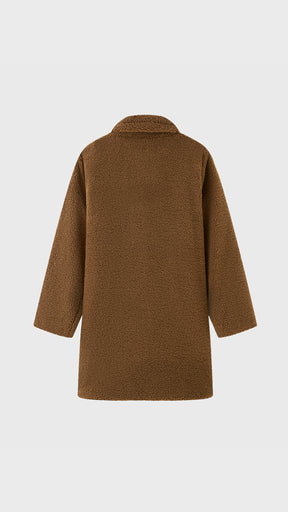 Cappotto Medio Donna in Tessuto Teddy, Giacca Invernale con Colletto a Rever e Tasche