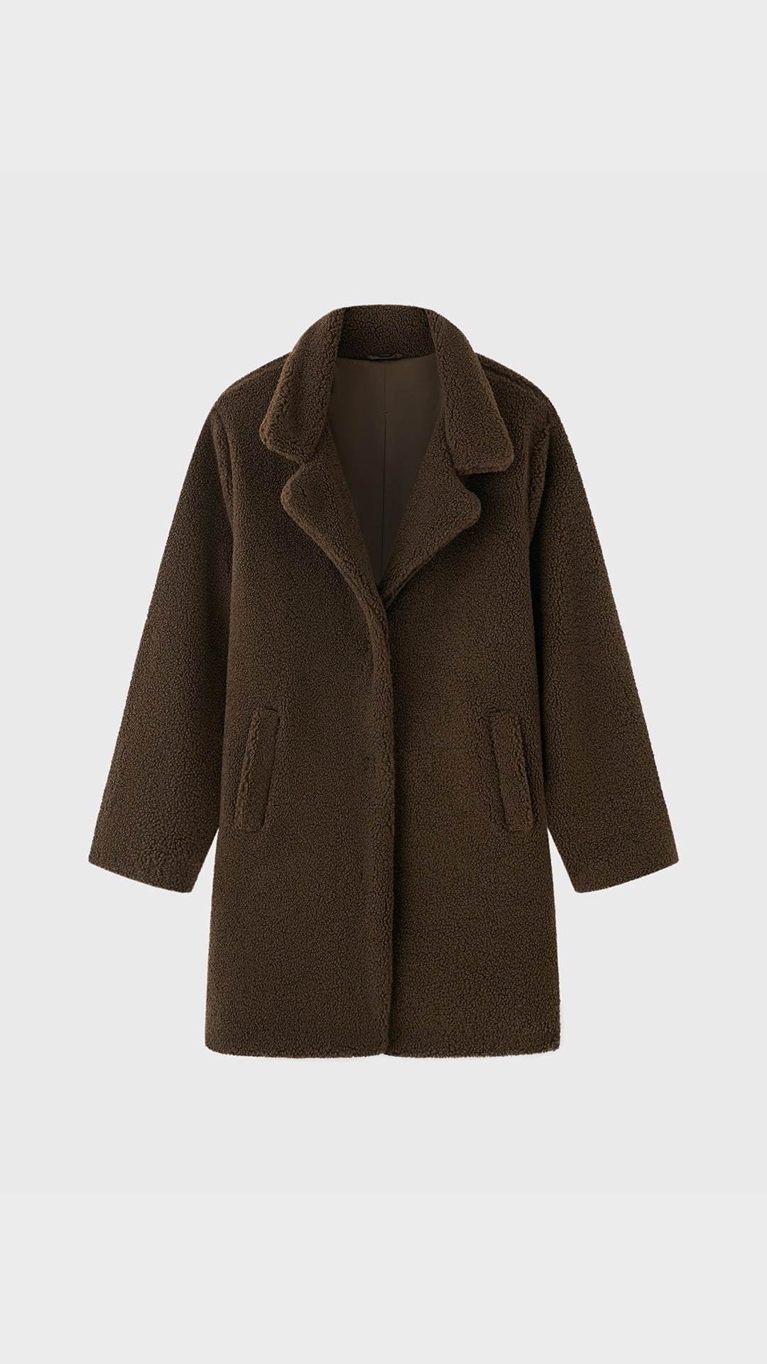 Cappotto Medio Donna in Tessuto Teddy, Giacca Invernale con Colletto a Rever e Tasche