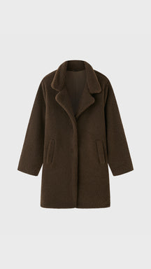 Cappotto Medio Donna in Tessuto Teddy, Giacca Invernale con Colletto a Rever e Tasche