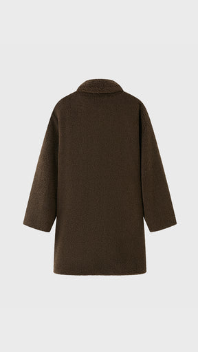 Cappotto Medio Donna in Tessuto Teddy, Giacca Invernale con Colletto a Rever e Tasche