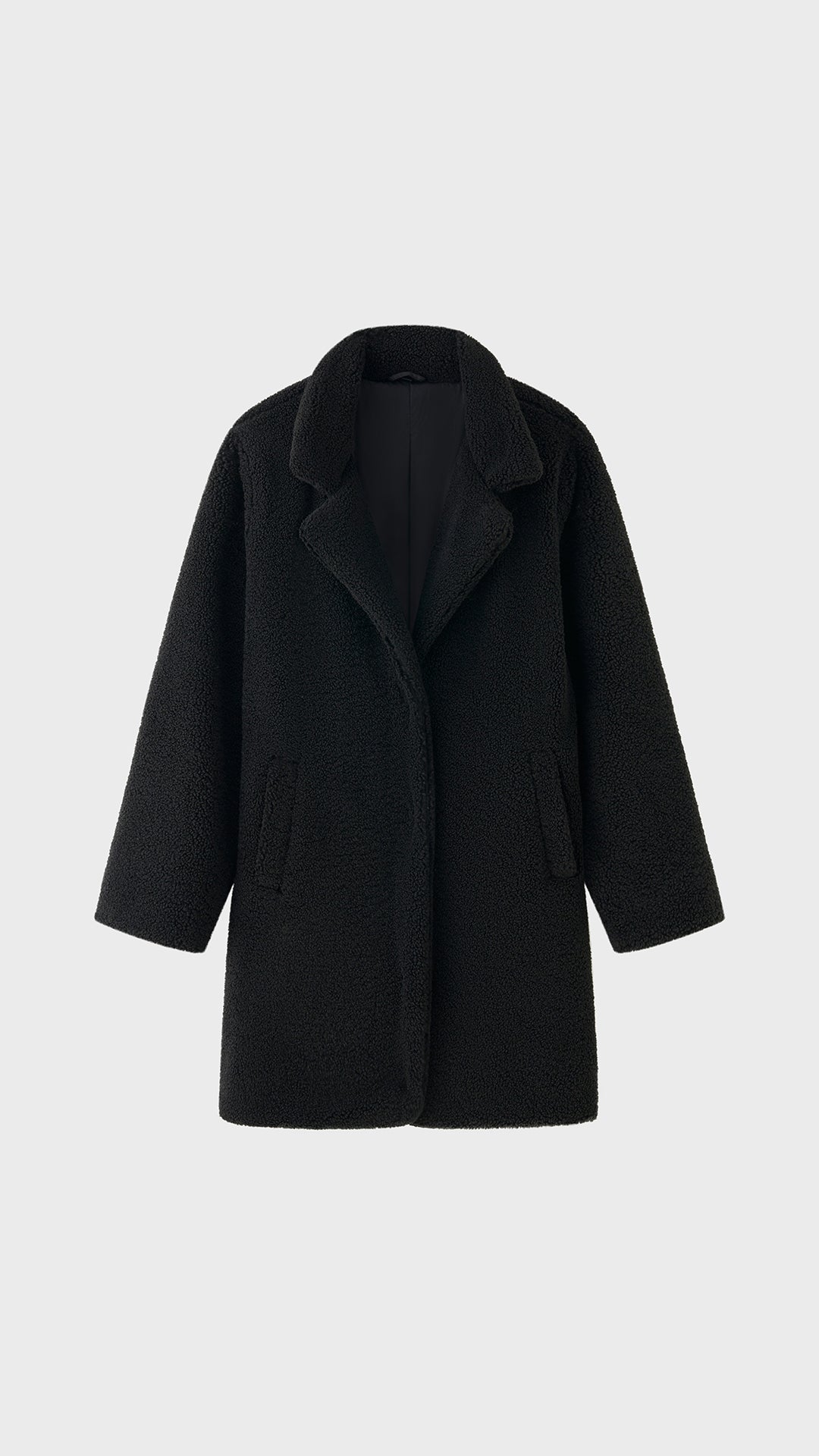 Cappotto Medio Donna in Tessuto Teddy, Giacca Invernale con Colletto a Rever e Tasche