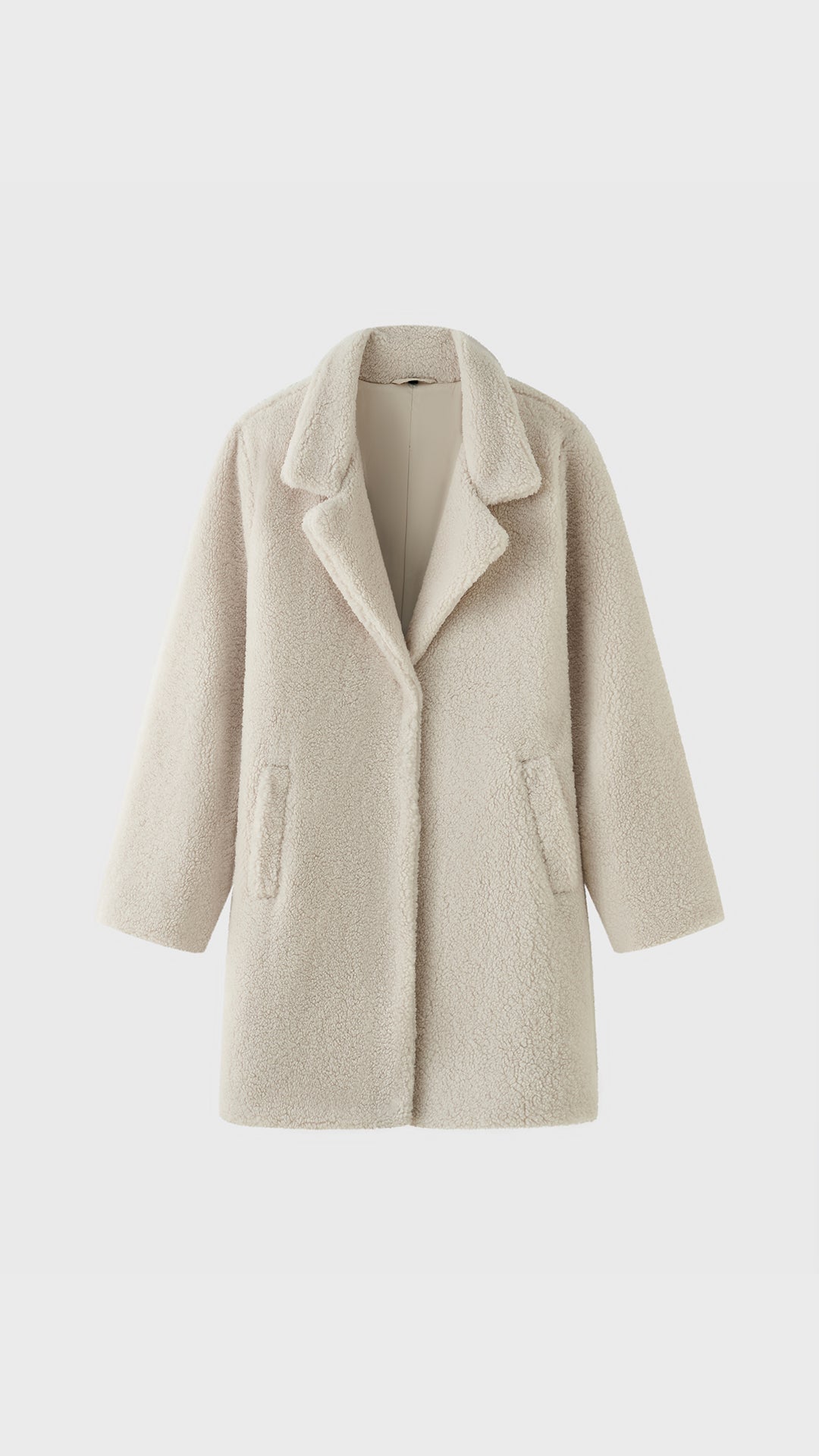 Cappotto Medio Donna in Tessuto Teddy, Giacca Invernale con Colletto a Rever e Tasche