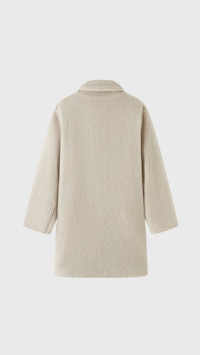 Cappotto Medio Donna in Tessuto Teddy, Giacca Invernale con Colletto a Rever e Tasche