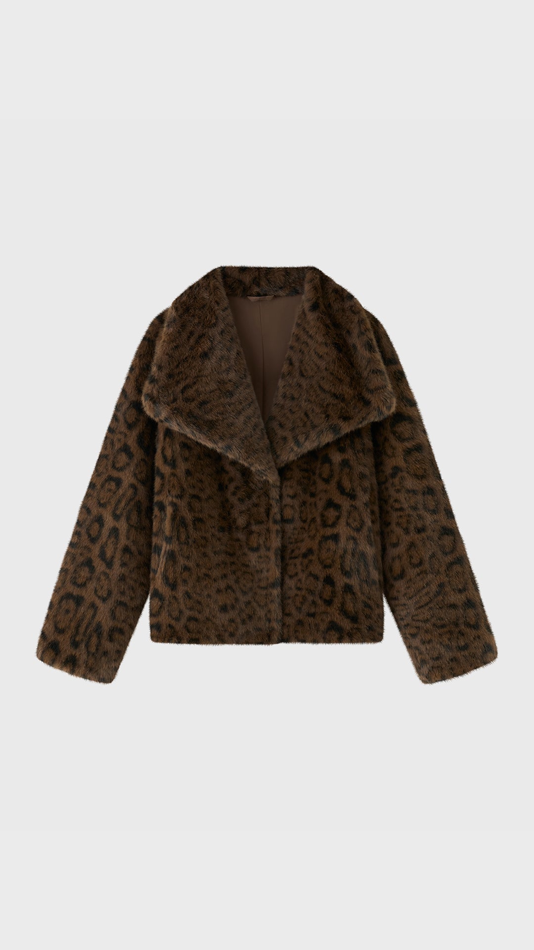 Giacca Corta Donna in Eco Pelliccia con Stampa Maculata, Cappotto Invernale con Ampio Colletto