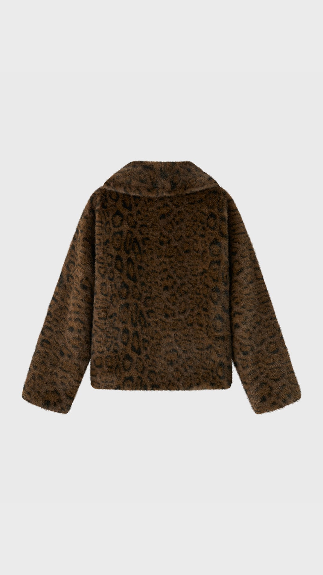 Giacca Corta Donna in Eco Pelliccia con Stampa Maculata, Cappotto Invernale con Ampio Colletto