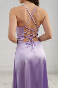 Abito lungo lilla in raso caldo