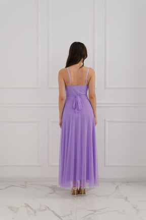 Vestito lilla trasparente, taglio elegante, per eventi speciali