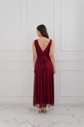 Abito lungo rosso in pizzo