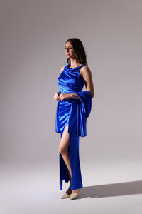 Abito lungo bluette in raso rinfrescante