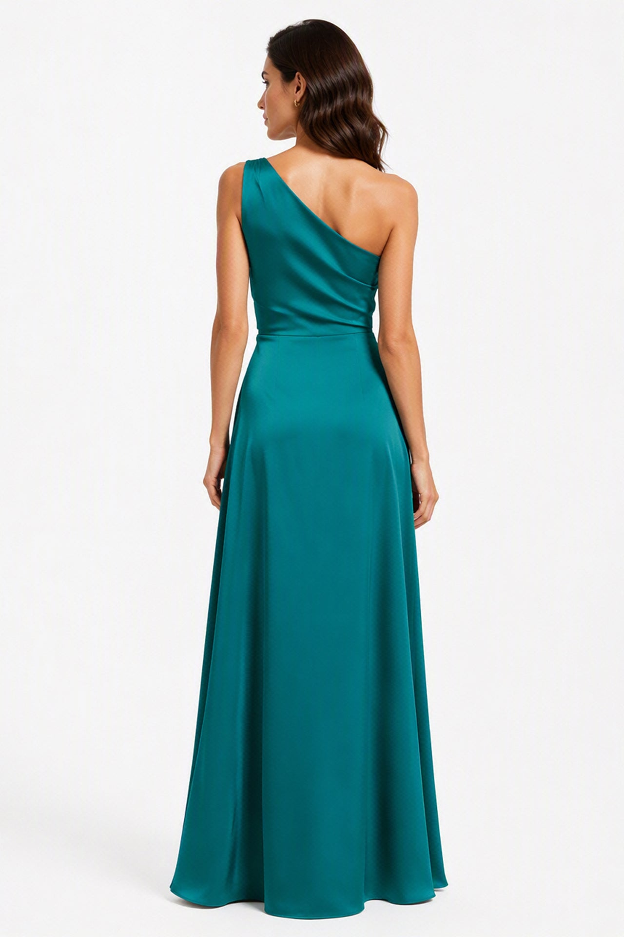 Abito Lungo Monospalla in Satin con Spacco - Eleganza Senza Tempo per Matrimoni e Serate -1
