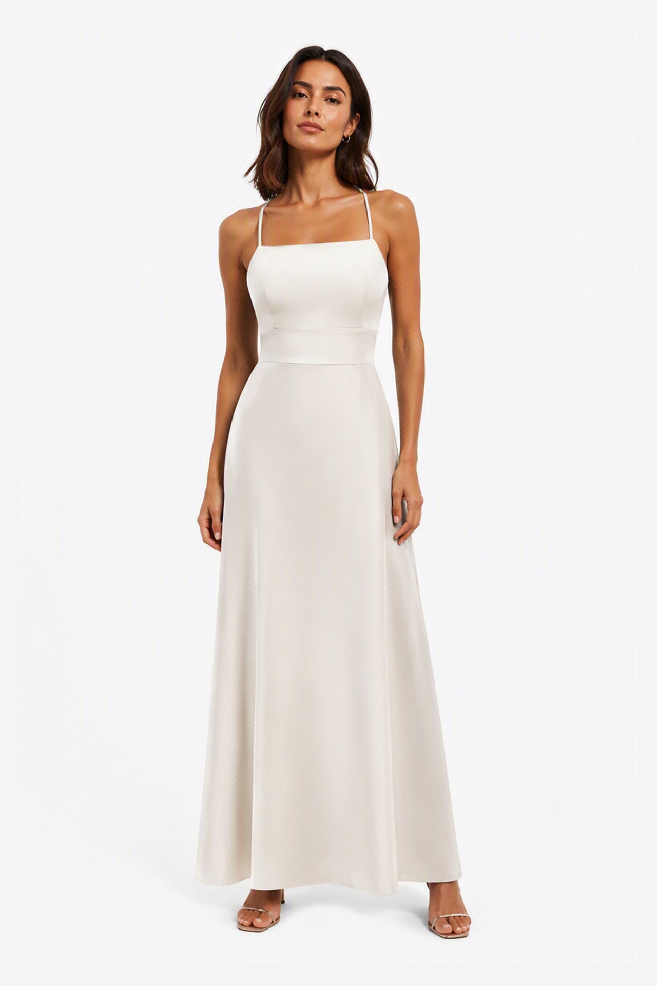 Abito Lungo in Satin con Spalline Sottili e Schiena a Croce - Eleganza per Matrimoni e Serate -3