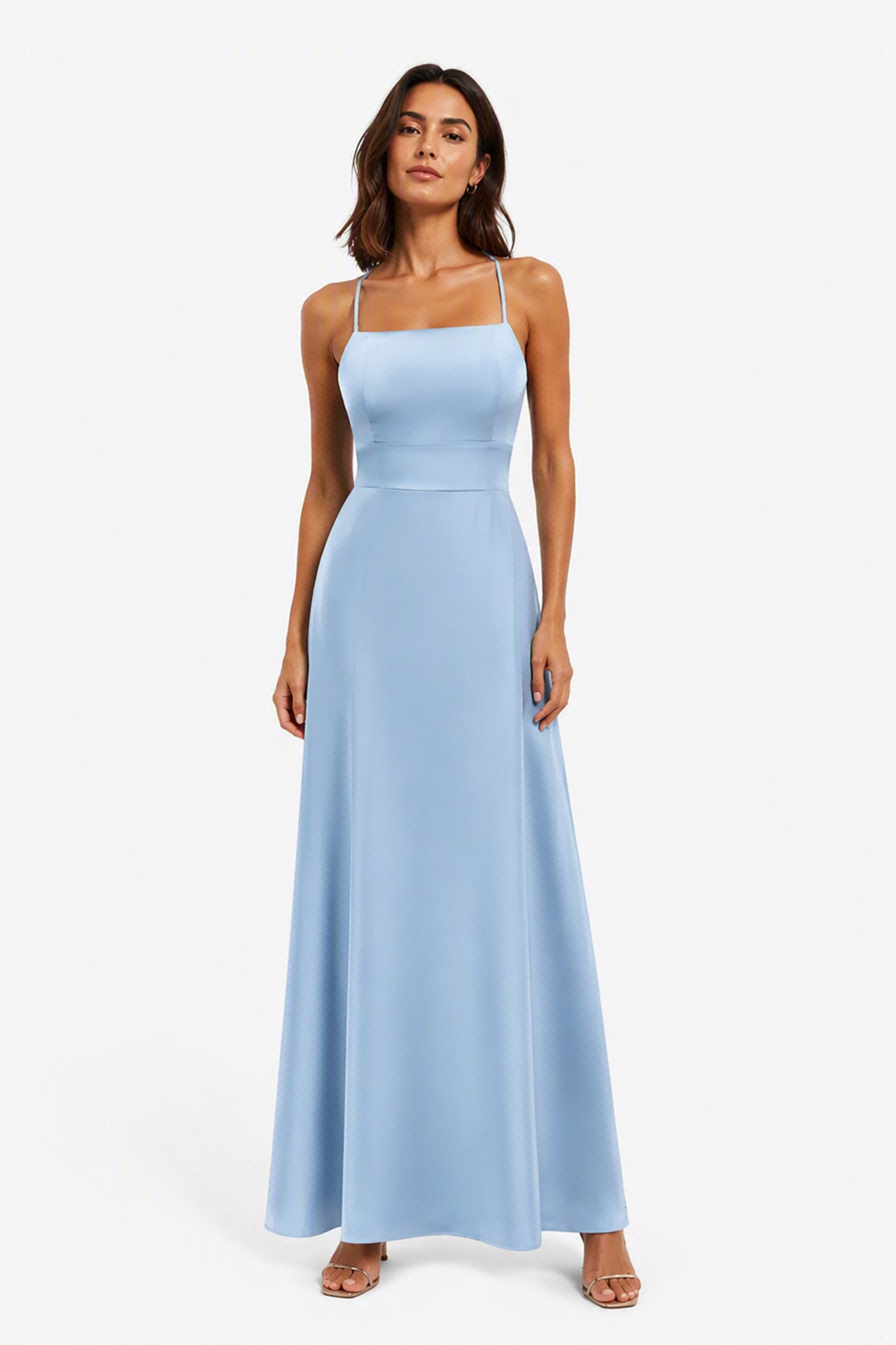 Abito Lungo in Satin con Spalline Sottili e Schiena a Croce - Eleganza per Matrimoni e Serate -2
