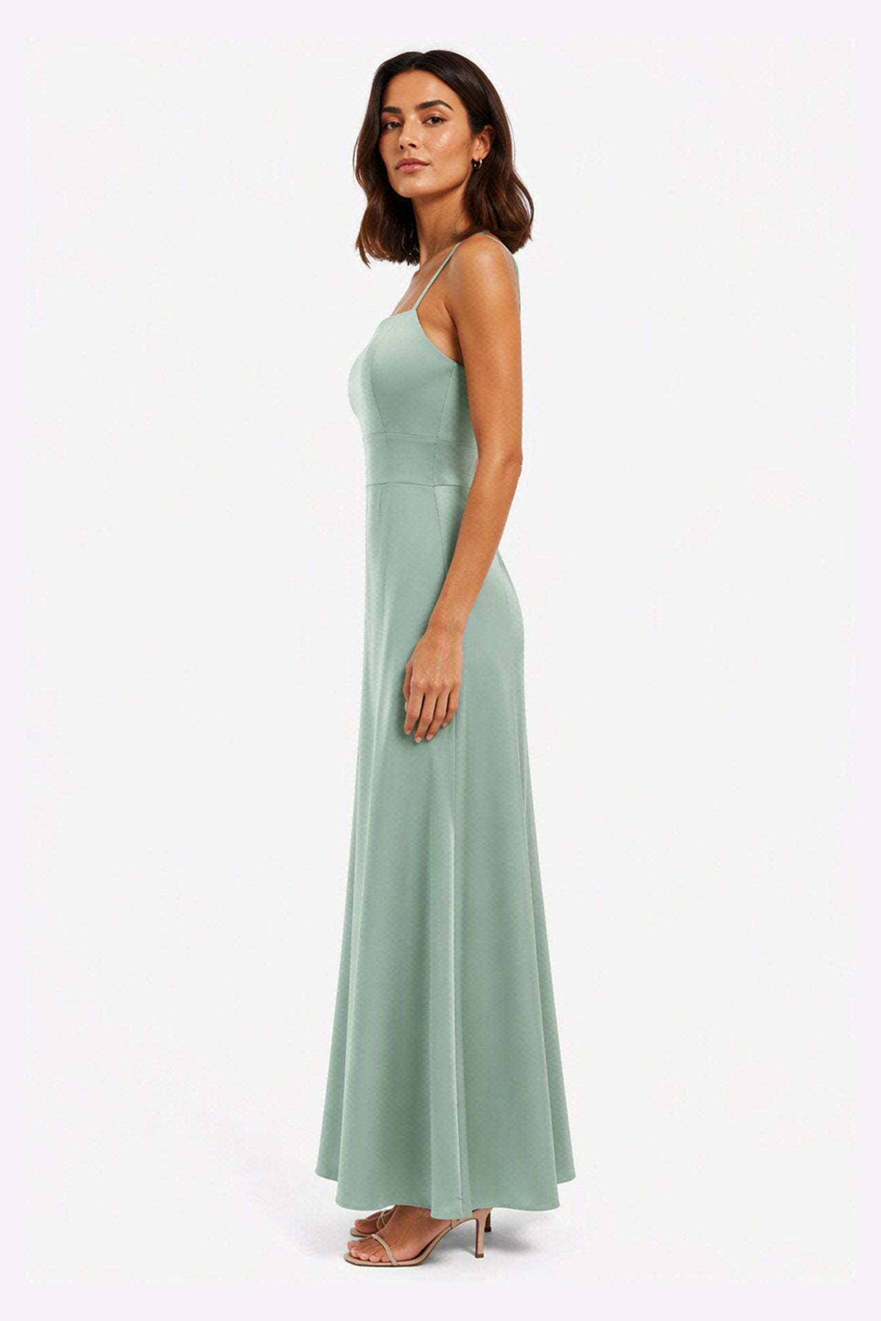Abito Lungo in Satin con Spalline Sottili e Schiena a Croce - Eleganza per Matrimoni e Serate -1