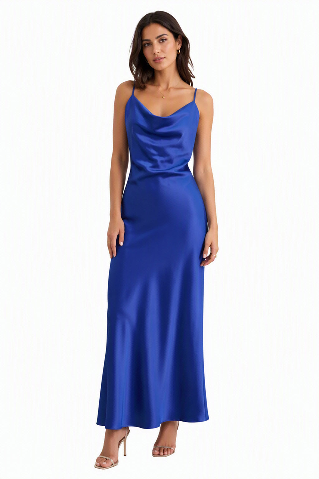 Abito Midi in Satin con Spalline e Scollatura a Collo d'Anatra - Eleganza Senza Tempo per Serate -1