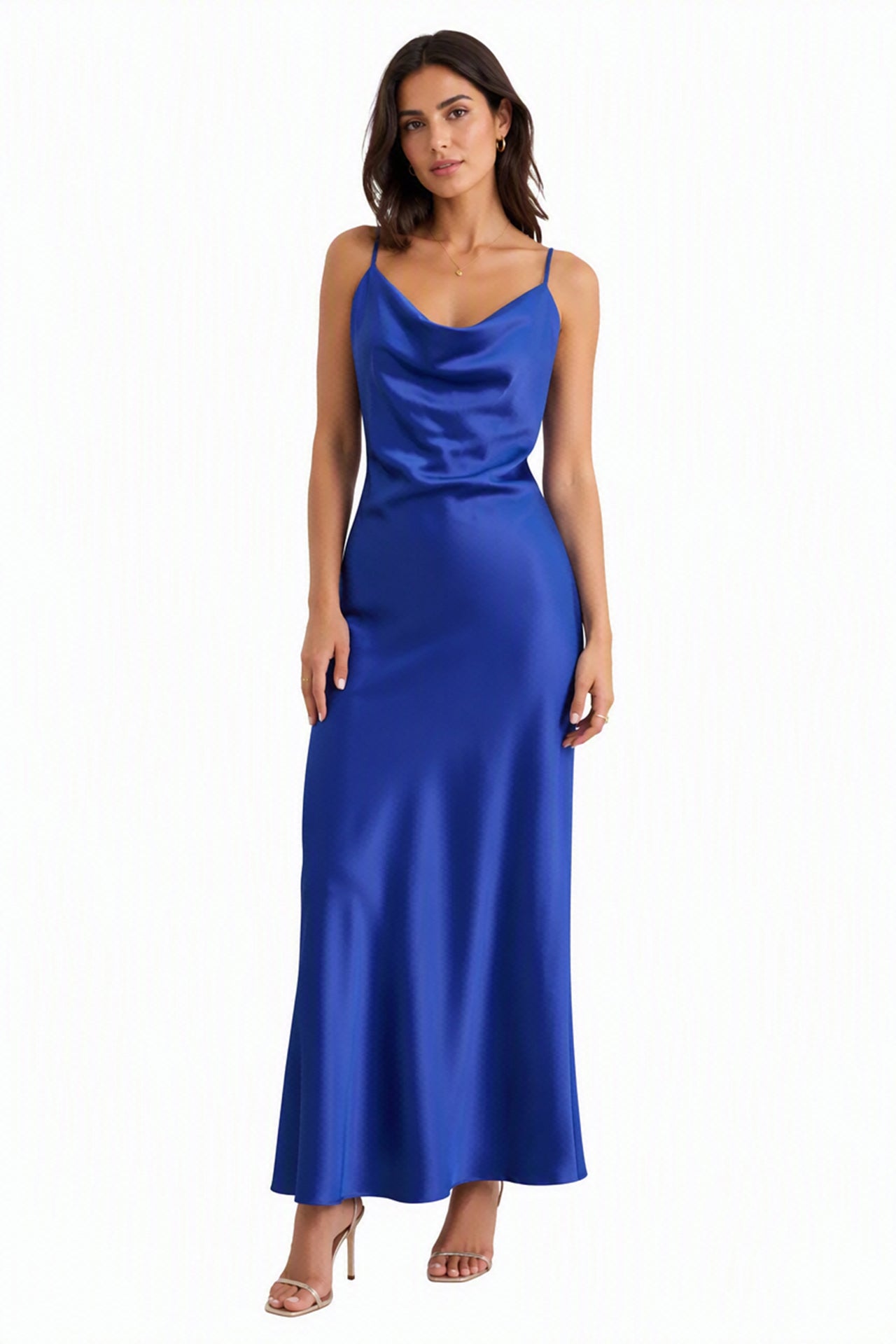 Abito Midi in Satin con Spalline e Scollatura a Collo d'Anatra - Eleganza Senza Tempo per Serate -1