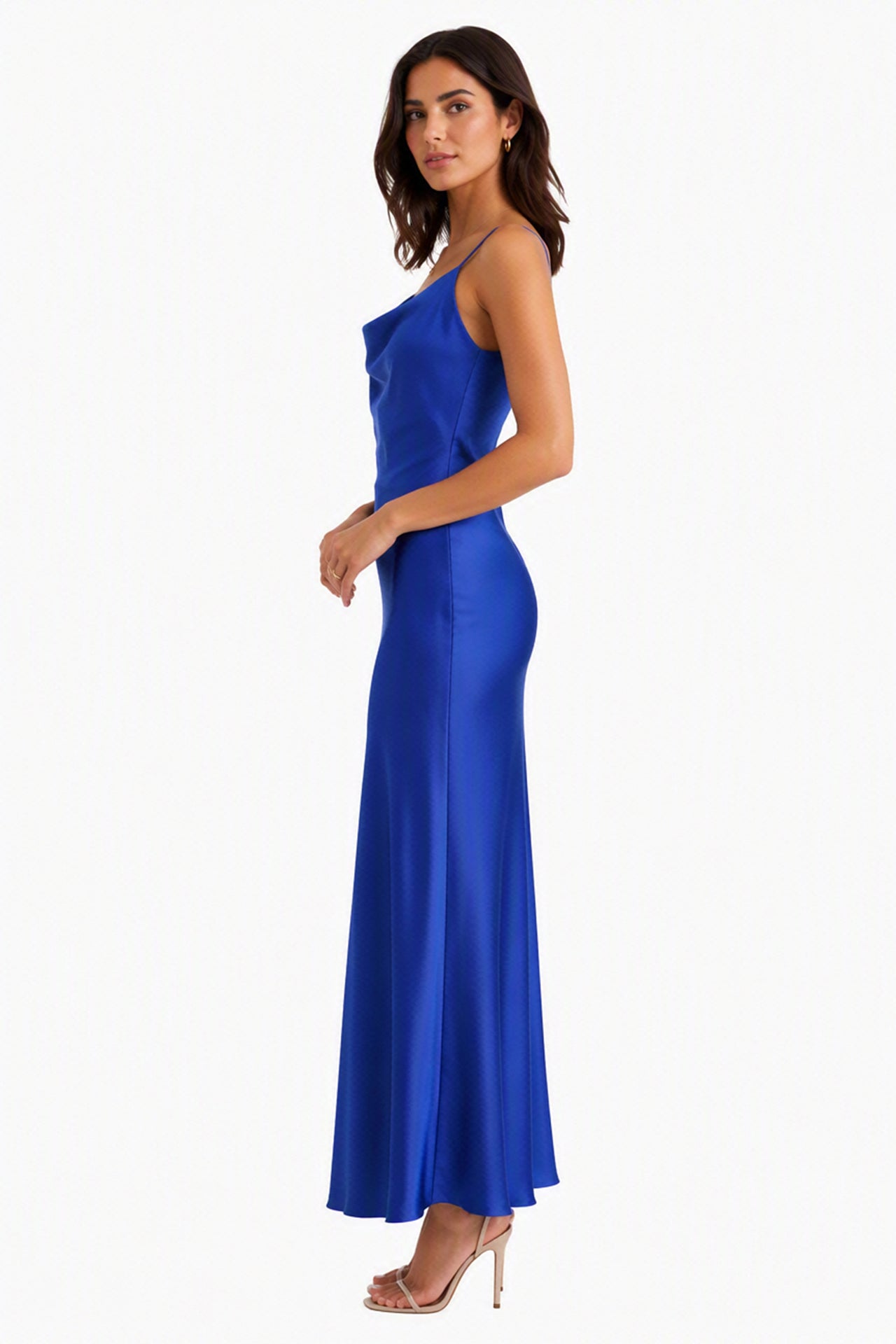 Abito Midi in Satin con Spalline e Scollatura a Collo d'Anatra - Eleganza Senza Tempo per Serate -1